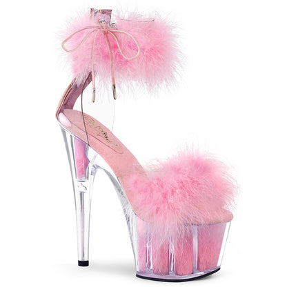 ADORE-724F 7" Heel, 2 3/4" PF Marabou Fur Ankle Cuff Sandal, Back Zip