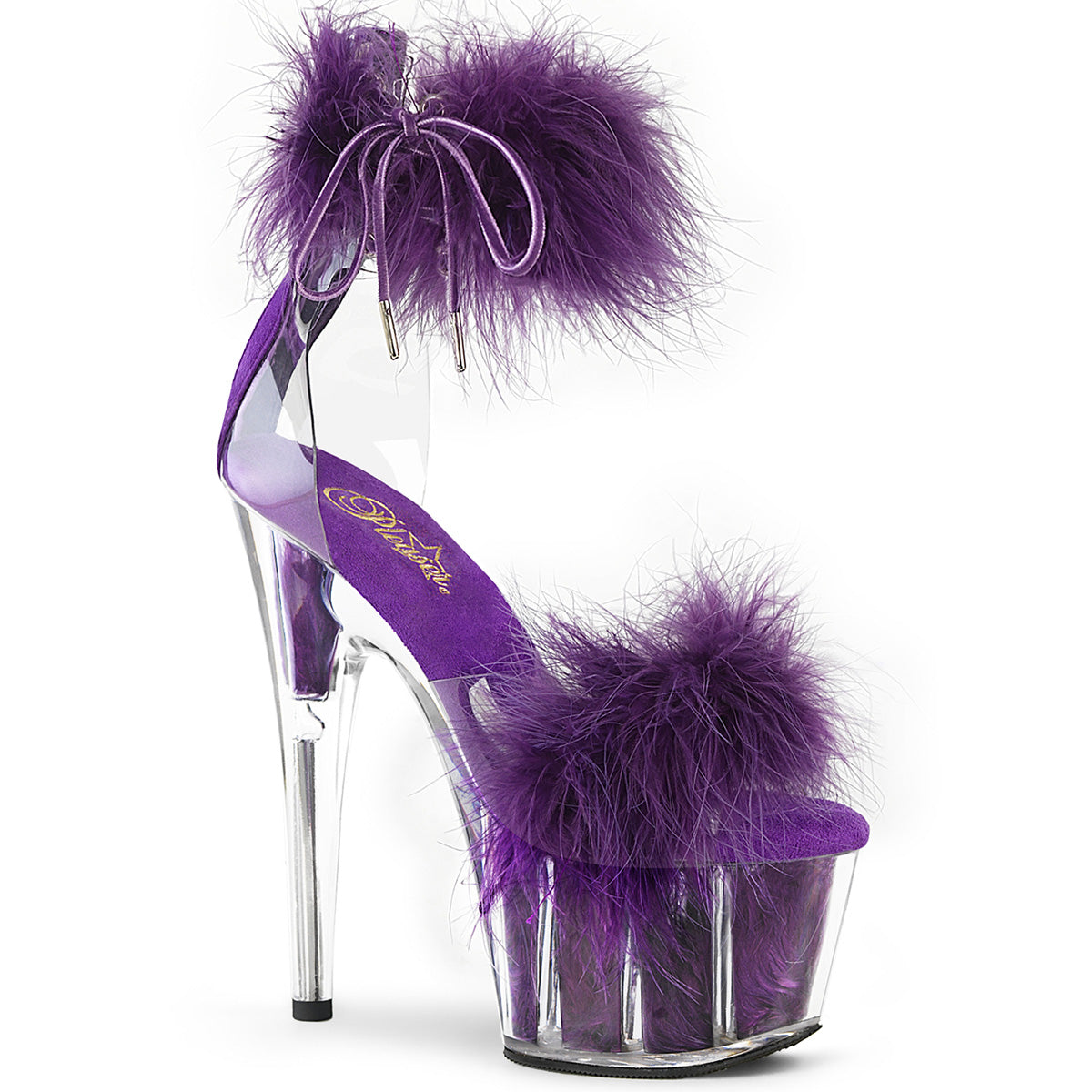 ADORE-724F 7" Heel, 2 3/4" PF Marabou Fur Ankle Cuff Sandal, Back Zip