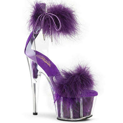 ADORE-724F 7" Heel, 2 3/4" PF Marabou Fur Ankle Cuff Sandal, Back Zip