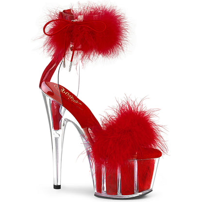 ADORE-724F 7" Heel, 2 3/4" PF Marabou Fur Ankle Cuff Sandal, Back Zip
