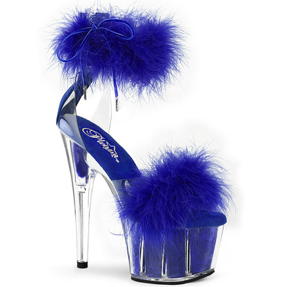 ADORE-724F 7" Heel, 2 3/4" PF Marabou Fur Ankle Cuff Sandal, Back Zip