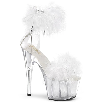 ADORE-724F *7" Heel, 2 3/4" PF Marabou Fur Ankle Cuff Sandal, Back Zip