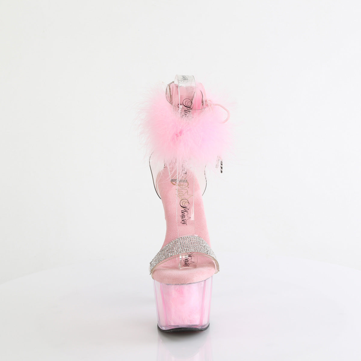 ADORE-727F 7" Heel, 2 3/4" PF Marabou Fur Ankle Cuff Sandal, Back Zip