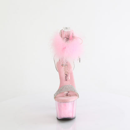 ADORE-727F 7" Heel, 2 3/4" PF Marabou Fur Ankle Cuff Sandal, Back Zip
