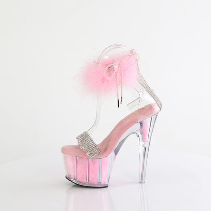 ADORE-727F 7" Heel, 2 3/4" PF Marabou Fur Ankle Cuff Sandal, Back Zip