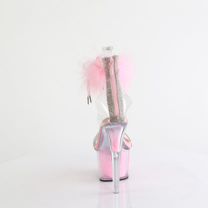 ADORE-727F 7" Heel, 2 3/4" PF Marabou Fur Ankle Cuff Sandal, Back Zip