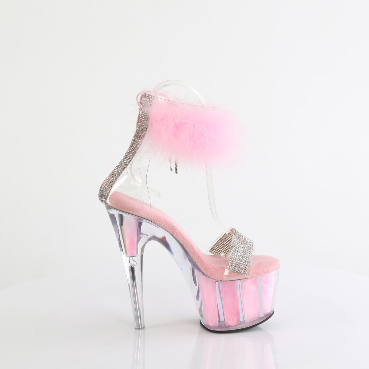 ADORE-727F 7" Heel, 2 3/4" PF Marabou Fur Ankle Cuff Sandal, Back Zip