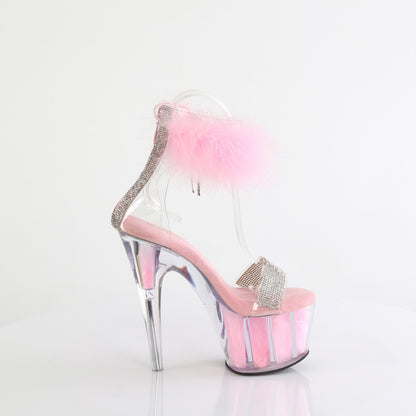 ADORE-727F 7" Heel, 2 3/4" PF Marabou Fur Ankle Cuff Sandal, Back Zip
