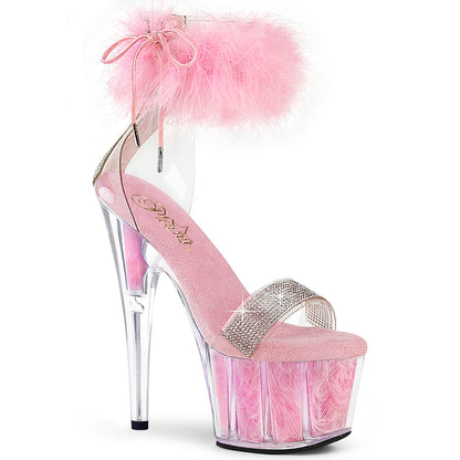 ADORE-727F 7" Heel, 2 3/4" PF Marabou Fur Ankle Cuff Sandal, Back Zip