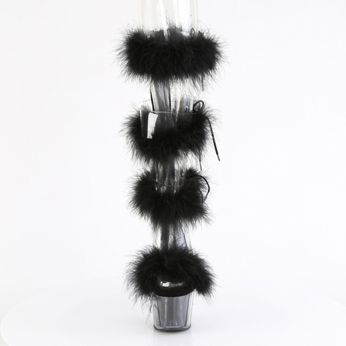 ADORE-728F *7" Heel, 2 3/4" PF Marabou Fur Sandal, Back Zip