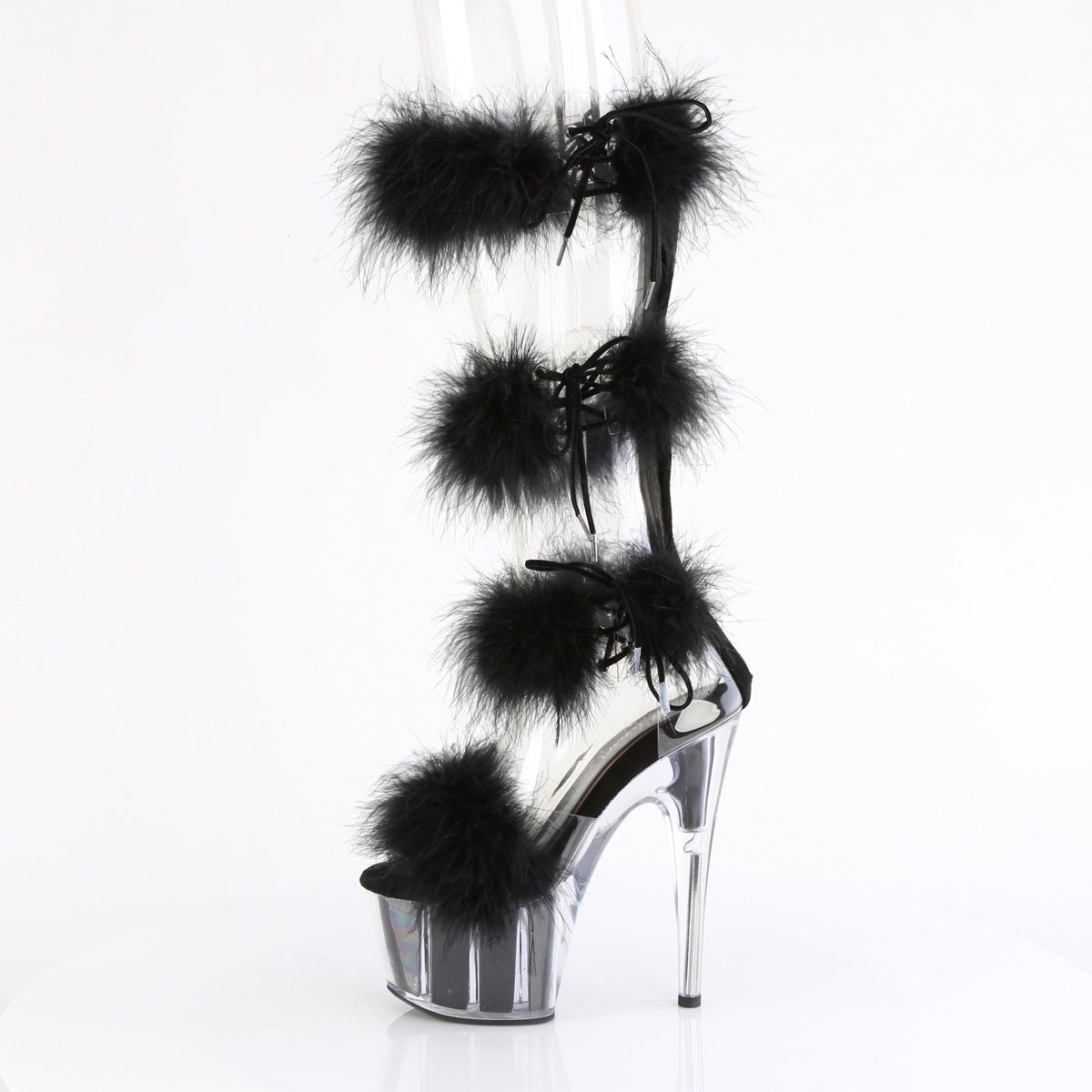 ADORE-728F *7" Heel, 2 3/4" PF Marabou Fur Sandal, Back Zip