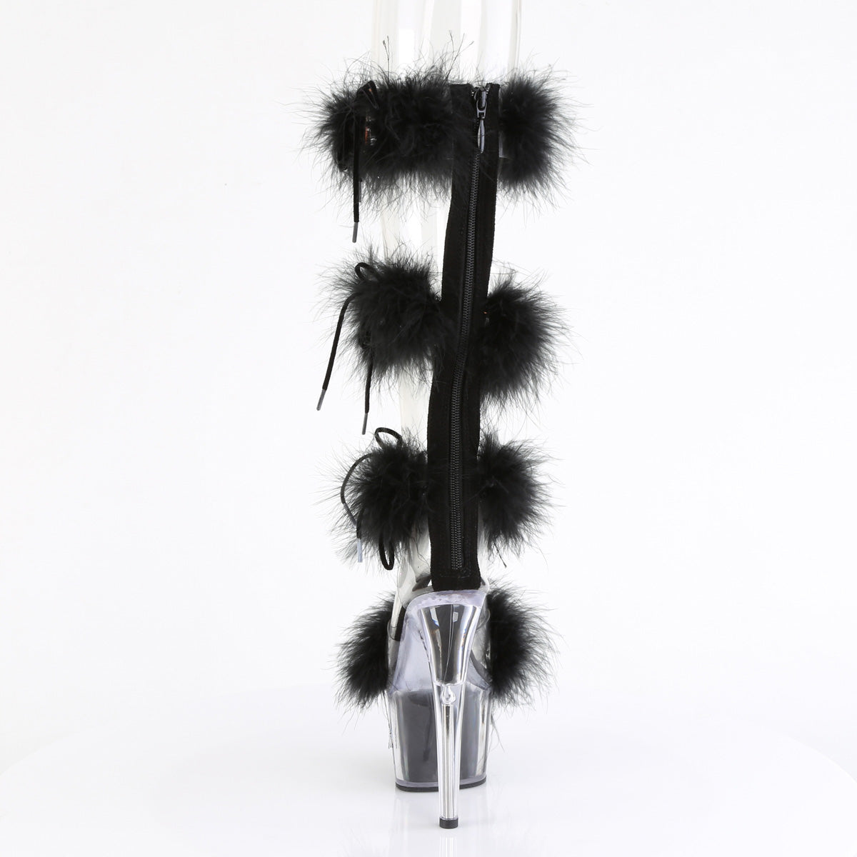 ADORE-728F *7" Heel, 2 3/4" PF Marabou Fur Sandal, Back Zip