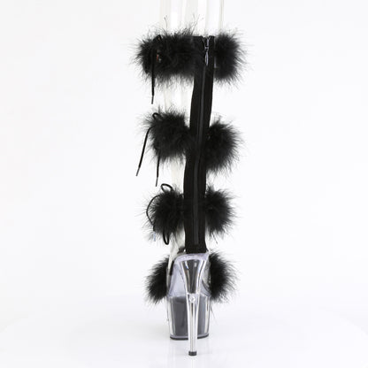 ADORE-728F *7" Heel, 2 3/4" PF Marabou Fur Sandal, Back Zip