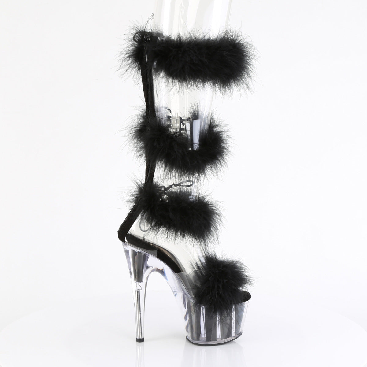ADORE-728F *7" Heel, 2 3/4" PF Marabou Fur Sandal, Back Zip