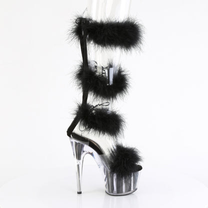 ADORE-728F *7" Heel, 2 3/4" PF Marabou Fur Sandal, Back Zip
