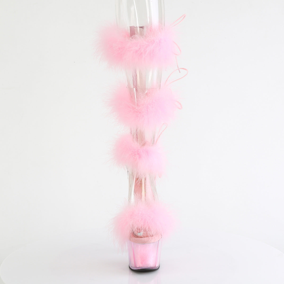 ADORE-728F *7" Heel, 2 3/4" PF Marabou Fur Sandal, Back Zip