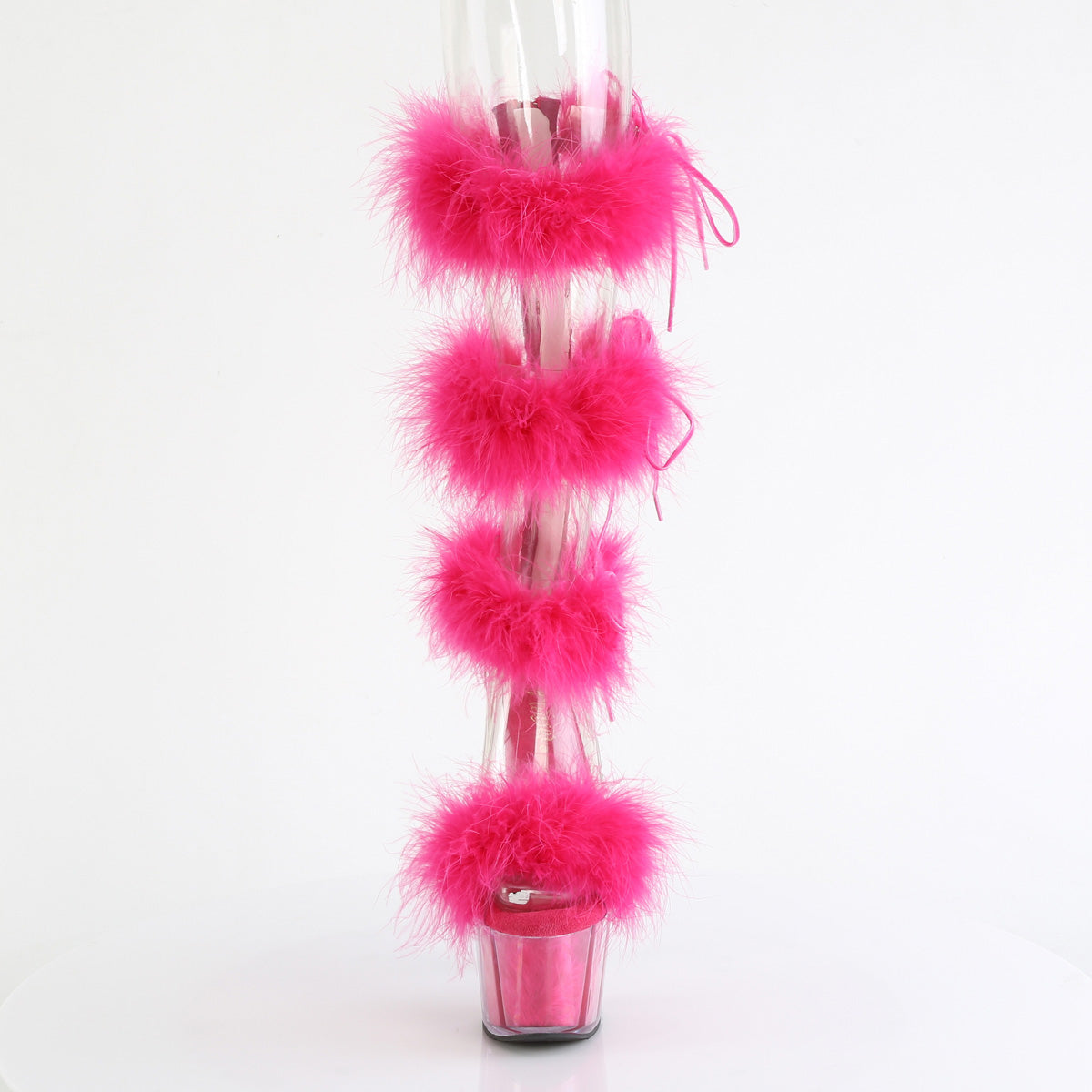 ADORE-728F *7" Heel, 2 3/4" PF Marabou Fur Sandal, Back Zip