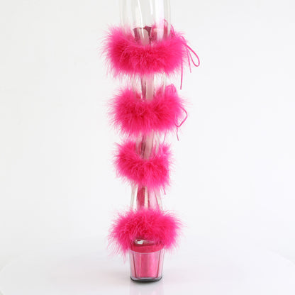 ADORE-728F *7" Heel, 2 3/4" PF Marabou Fur Sandal, Back Zip