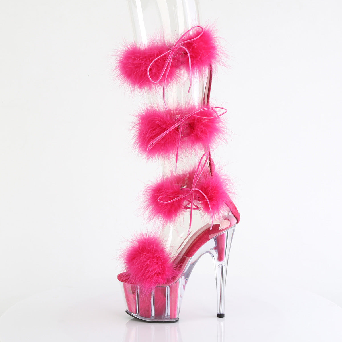 ADORE-728F *7" Heel, 2 3/4" PF Marabou Fur Sandal, Back Zip