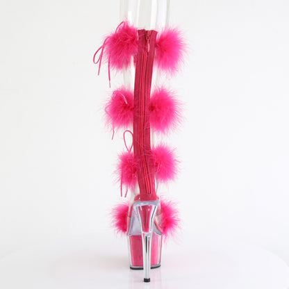 ADORE-728F *7" Heel, 2 3/4" PF Marabou Fur Sandal, Back Zip