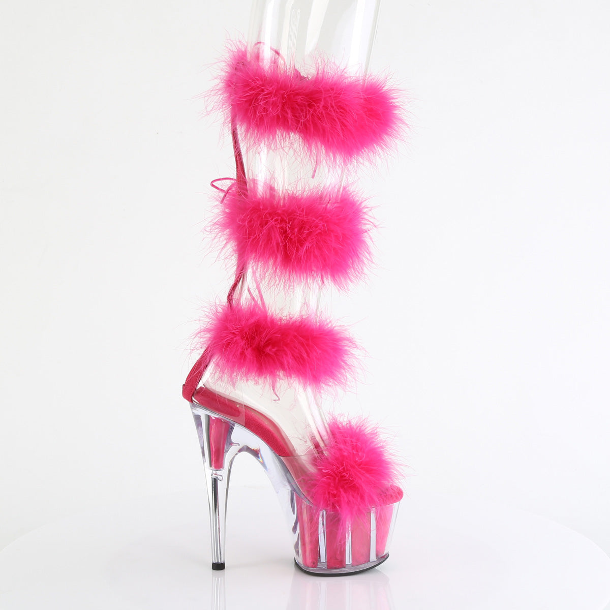 ADORE-728F *7" Heel, 2 3/4" PF Marabou Fur Sandal, Back Zip