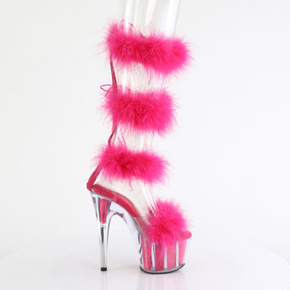 ADORE-728F *7" Heel, 2 3/4" PF Marabou Fur Sandal, Back Zip