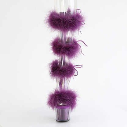 ADORE-728F *7" Heel, 2 3/4" PF Marabou Fur Sandal, Back Zip