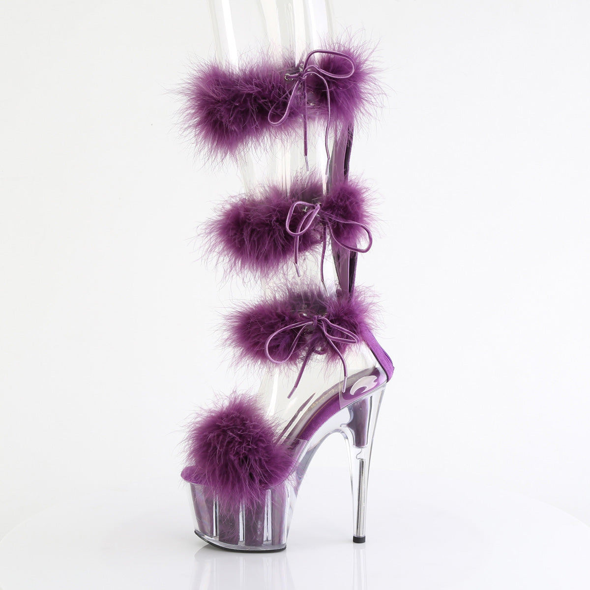 ADORE-728F *7" Heel, 2 3/4" PF Marabou Fur Sandal, Back Zip