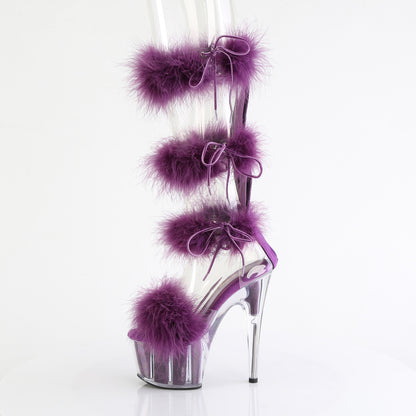 ADORE-728F *7" Heel, 2 3/4" PF Marabou Fur Sandal, Back Zip