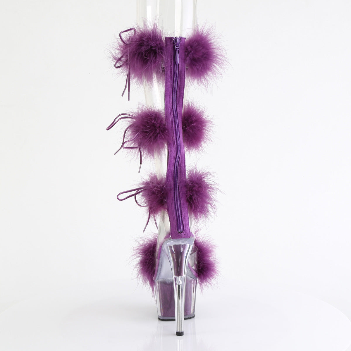 ADORE-728F *7" Heel, 2 3/4" PF Marabou Fur Sandal, Back Zip