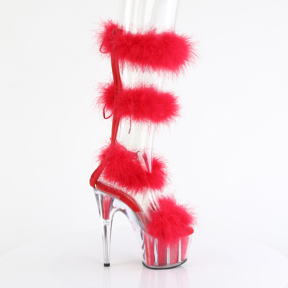 ADORE-728F *7" Heel, 2 3/4" PF Marabou Fur Sandal, Back Zip