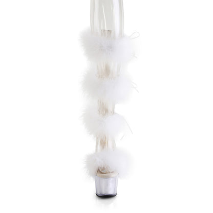 ADORE-728F *7" Heel, 2 3/4" PF Marabou Fur Sandal, Back Zip