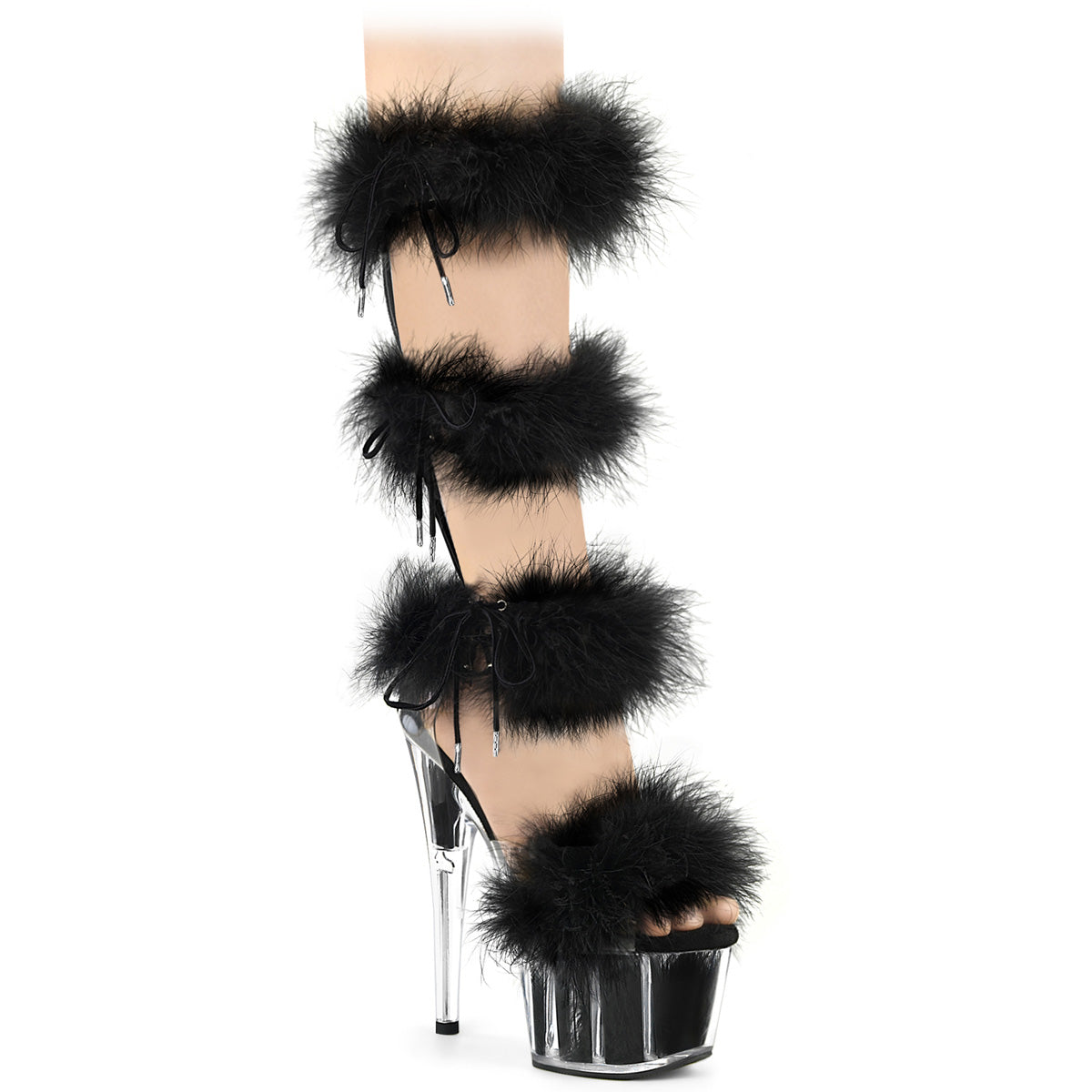 ADORE-728F *7" Heel, 2 3/4" PF Marabou Fur Sandal, Back Zip