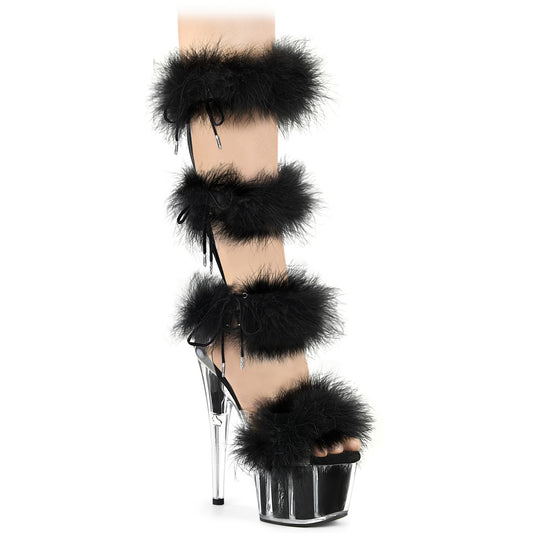 ADORE-728F *7" Heel, 2 3/4" PF Marabou Fur Sandal, Back Zip