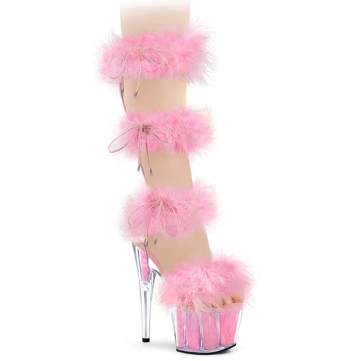 ADORE-728F *7" Heel, 2 3/4" PF Marabou Fur Sandal, Back Zip