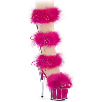 ADORE-728F *7" Heel, 2 3/4" PF Marabou Fur Sandal, Back Zip