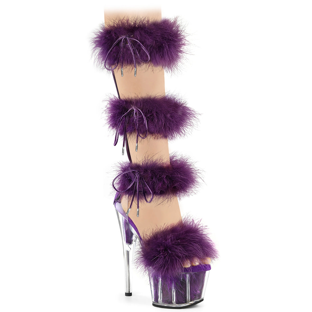 ADORE-728F *7" Heel, 2 3/4" PF Marabou Fur Sandal, Back Zip