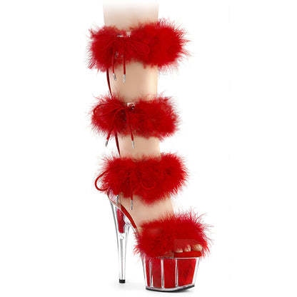 ADORE-728F *7" Heel, 2 3/4" PF Marabou Fur Sandal, Back Zip