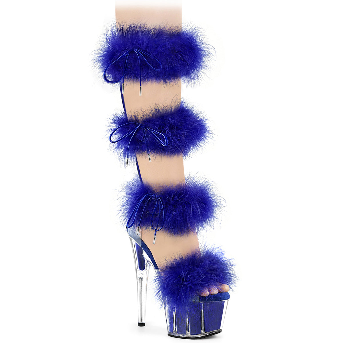 ADORE-728F *7" Heel, 2 3/4" PF Marabou Fur Sandal, Back Zip