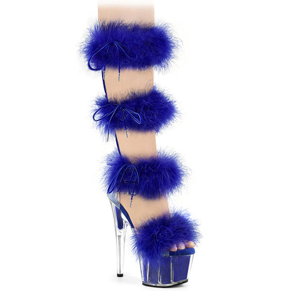 ADORE-728F *7" Heel, 2 3/4" PF Marabou Fur Sandal, Back Zip
