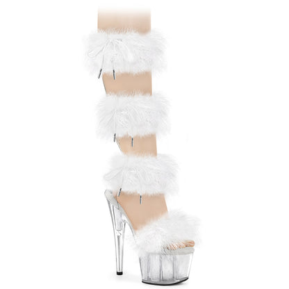 ADORE-728F *7" Heel, 2 3/4" PF Marabou Fur Sandal, Back Zip