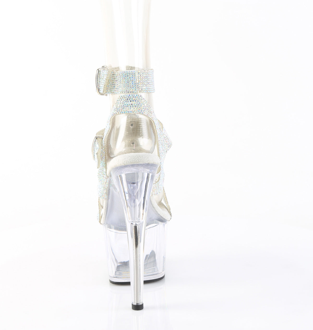ADORE-756RS 7" Heel, 2 3/4" PF Rhinestoned Dual Buckle T-Strap Sandal