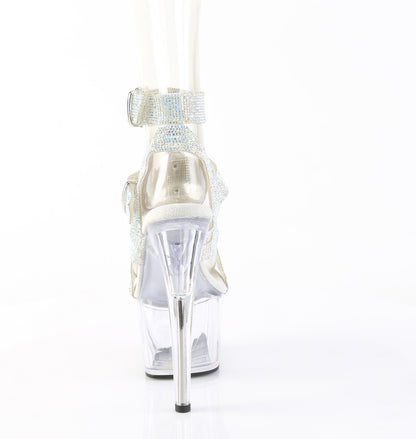 ADORE-756RS 7" Heel, 2 3/4" PF Rhinestoned Dual Buckle T-Strap Sandal