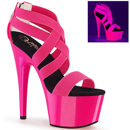 ADORE-769UV 7" Heel,2 3/4" PF UV Reactive Criss Cross Sandal, Back Zip