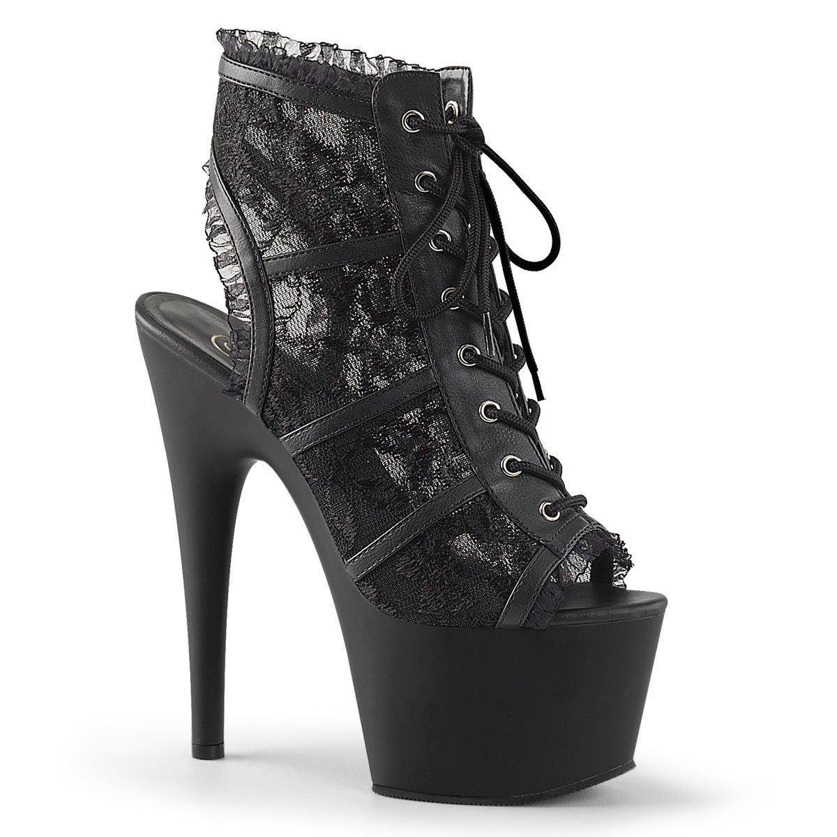 ADORE-796LC 7" Heel, 2 3/4" PF Open Toe/Heel Lace Overlay Bootie