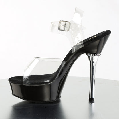 ALLURE-608 *5 1/2" Heel 1 1/2" PF Chrome Heel Ankle Strap Sandal