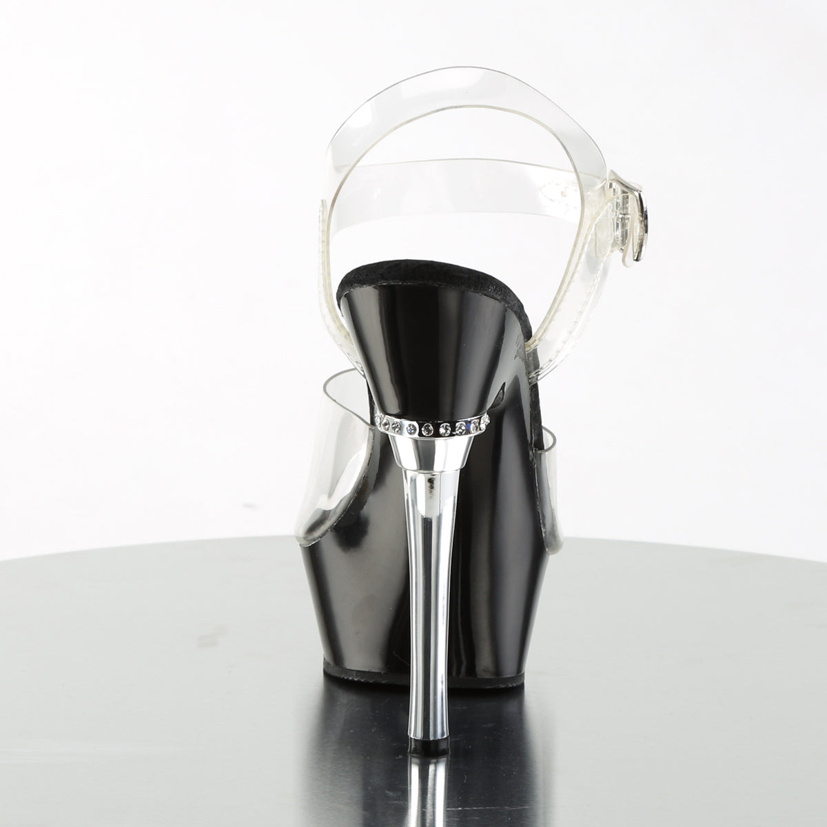 ALLURE-608 *5 1/2" Heel 1 1/2" PF Chrome Heel Ankle Strap Sandal