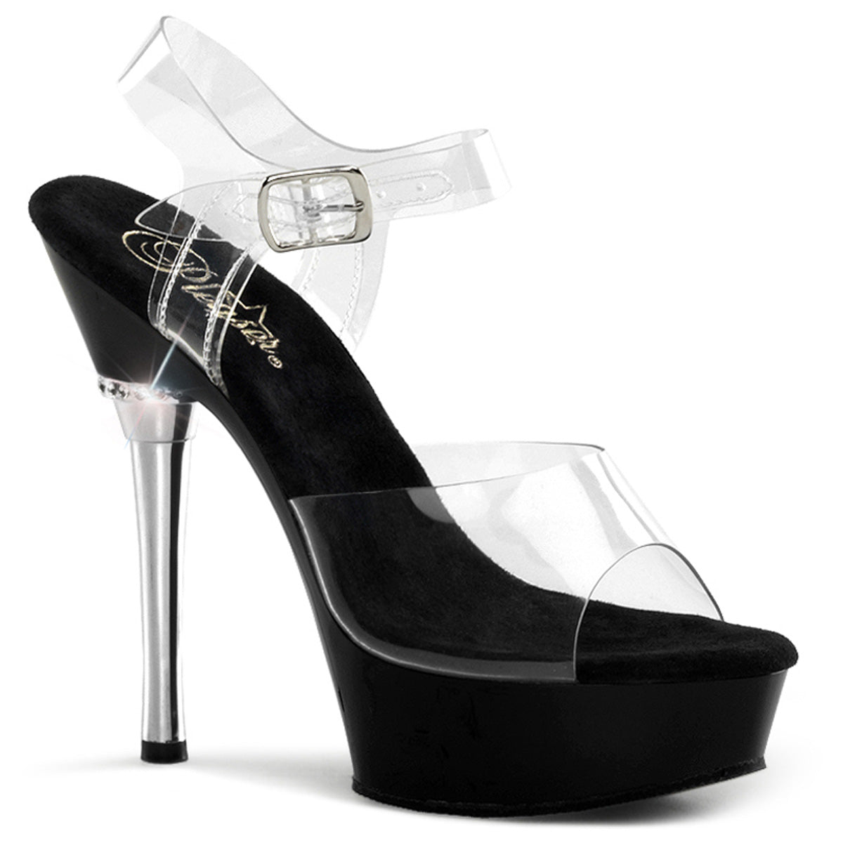 ALLURE-608 *5 1/2" Heel 1 1/2" PF Chrome Heel Ankle Strap Sandal