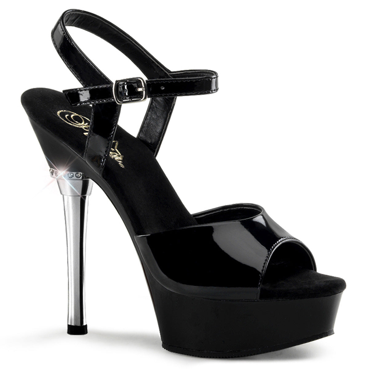 ALLURE-609 5 1/2" Heel 1 1/2" PF Chrome Heel Ankle Strap Sandal