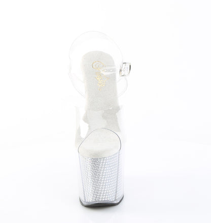 AMAZE-808SRS 8" Wedge Heel, 3 1/2" PF Ankle Strap Sandal w/Simulated RS